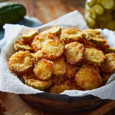 Crispy Air Fryer Fried Pickles in 10 Minutes for the Perfect Snack 10 Crispy air fryer fried pickles served with ranch dipping sauce on a rustic plate