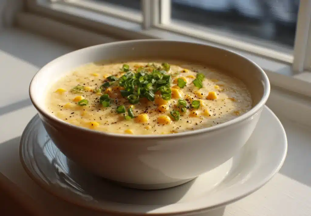 How to Make Creamy Corn Chowder Like a Pro 1 A bowl of creamy corn chowder with fresh herbs, served warm in a rustic setting
