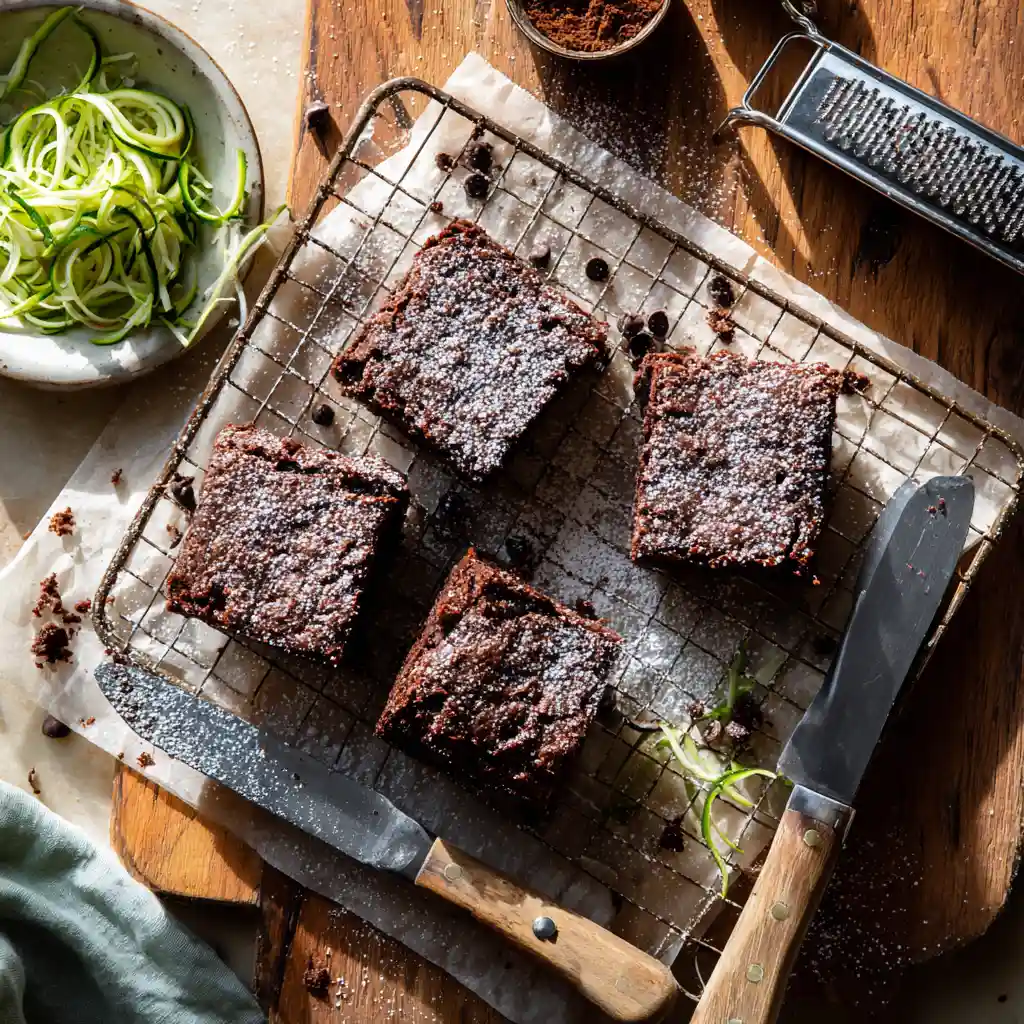Zucchini Brownies for Chocoholics I’m making these for the third time this week 1 u3316835771 Overhead shot of a cooling rack with a few square 4e3b9f80 4797 4ed9 beb0 069f5b42aad1 2 compressed