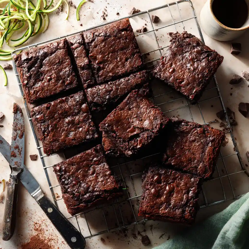 Chocolate Zucchini Brownies I'm literally obsessed with this fudgy recipe 1 u3316835771 Overhead shot of a cooling rack with square cut c 55becca4 5961 4e45 b756 7da300f8bc6d 2 compressed