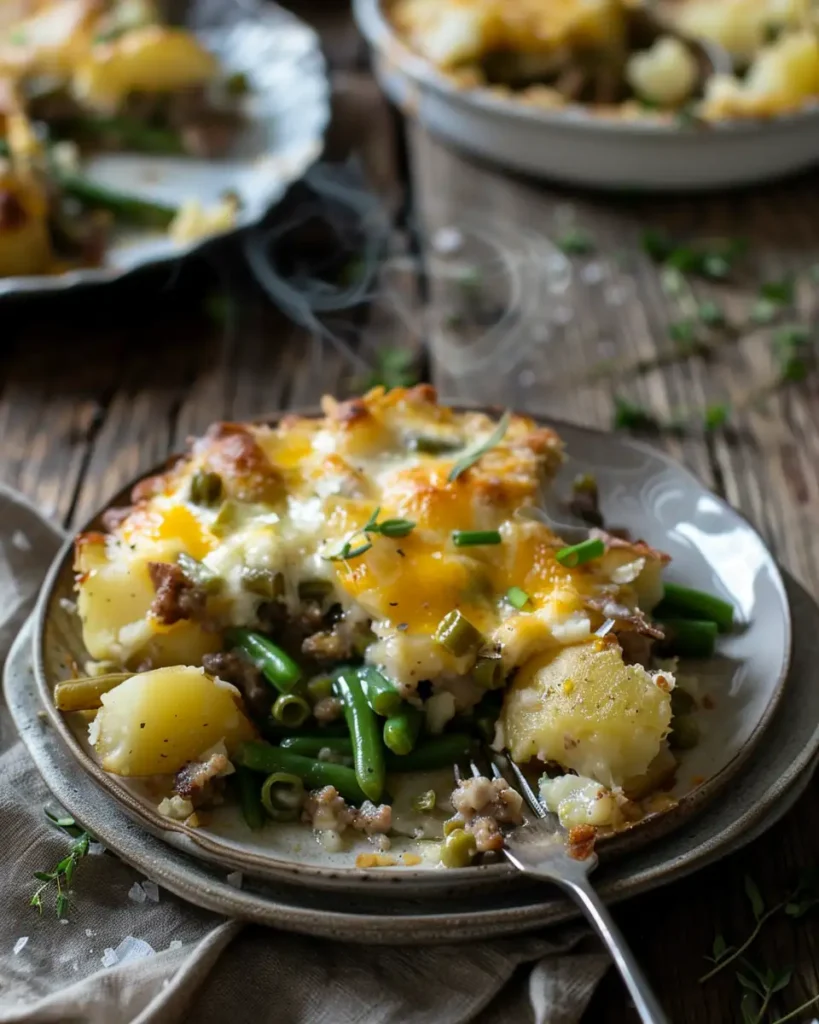 Sausage Green Bean Potato Casserole I’m Making This Again Tonight 2 u3316835771 Overhead shot of a hearty serving of sausage gree 48db05d2 5a26 4680 a663 62fa4e6d3e4a 2 compressed