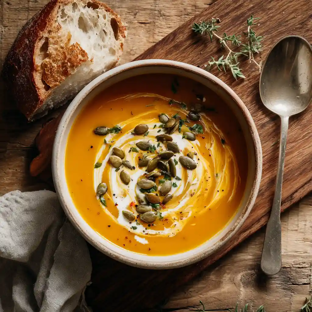 Easy 45-Minute Pumpkin Soup I'm Making Again and Again This Fall 1 u3316835771 Overhead shot of a steaming bowl of pumpkin soup 4fa063f7 0954 4b0d a564 99ce9371a764 1 compressed