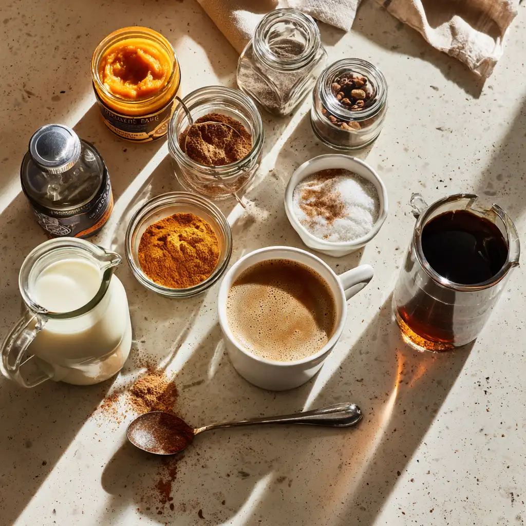 I’m Obsessed With This Pumpkin Spice Latte Recipe 2 u3316835771 Overhead shot of ingredients casually arranged on aa5f360a 1290 4fff ad43 73ff06b15bea 2 compressed