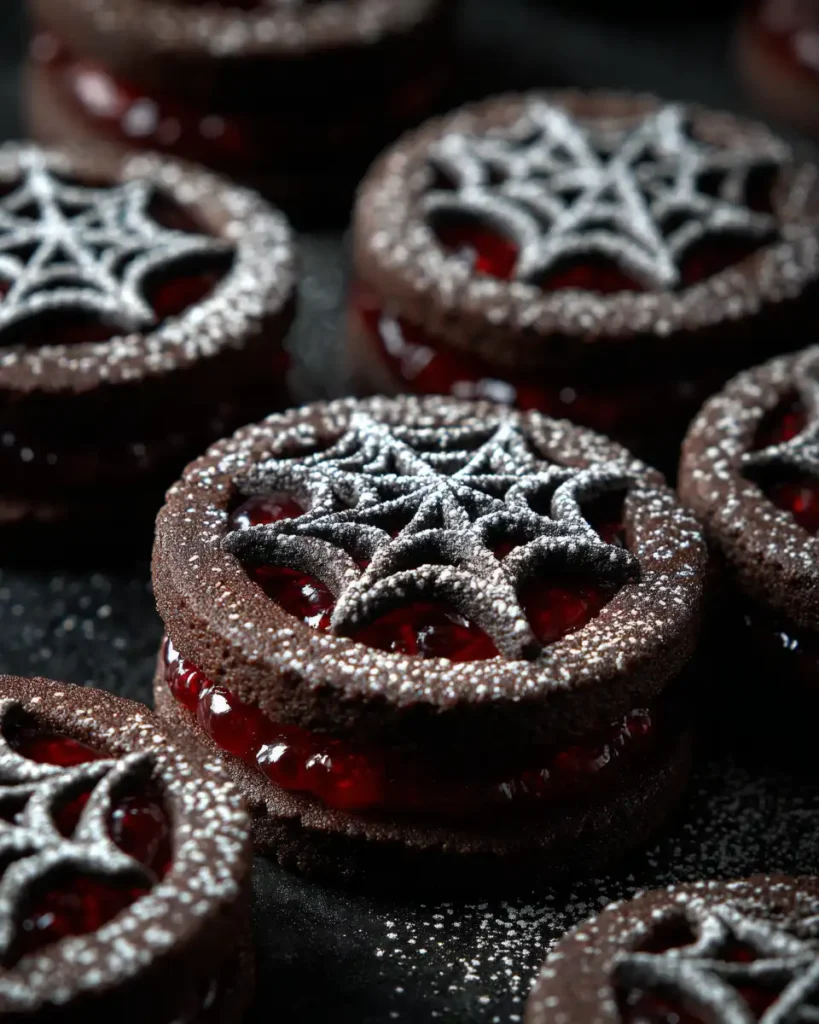 I’m Obsessed With These Spider Linzer Cookies for Halloween 1 u3316835771 MidJourney Dark chocolate linzer cookies filled w 958a582b c852 482e ba81 12045c70a0d1 1 compressed