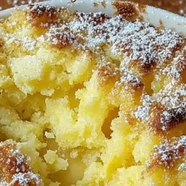 Lemon Cobbler Magic 2 Delicious lemon cobbler dessert served on a plate with fresh lemon slices.