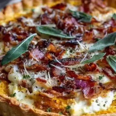Pumpkin, Ricotta & Caramelized Onion Tart with Bacon and Sage 1 Pumpkin tart with ricotta, caramelized onions, bacon, and sage