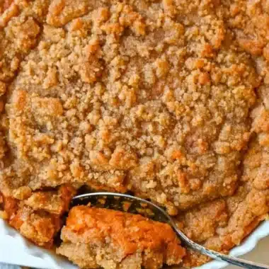 Sweet Potato Casserole 1 Delicious sweet potato casserole with marshmallows and streusel topping