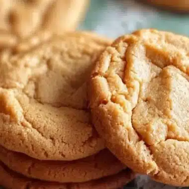Thick and Chewy Peanut Butter Cookies 1 Delicious thick and chewy peanut butter cookies on a baking sheet