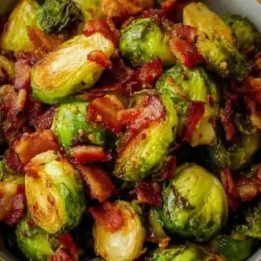 Bacon Brussels Sprouts 2 Delicious Bacon Brussels Sprouts with crispy bacon and caramelized edges