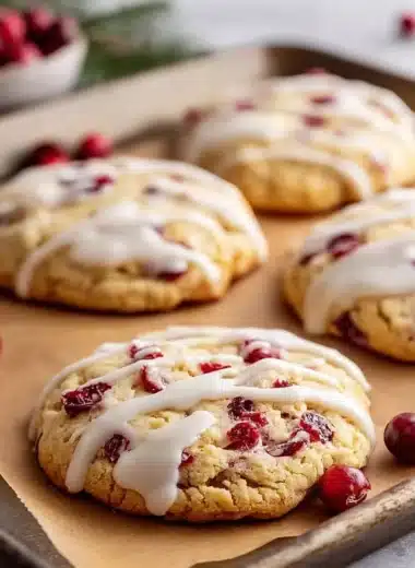 Chewy Christmas cranberry orange cookies with festive decorations