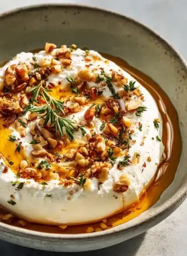 Delicious ricotta dip with hot honey served in a bowl