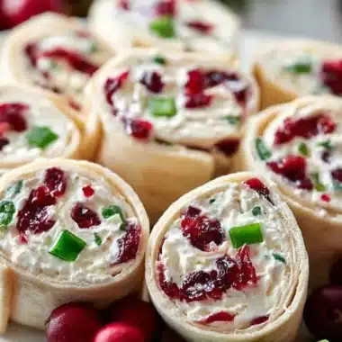 Festive Christmas Cranberry Roll Ups with cream cheese and cranberries