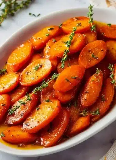 Bowl of delicious glazed carrots with a shiny glaze and vibrant color