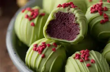 Grinch Oreo Balls made with Red Velvet Oreos in festive holiday packaging