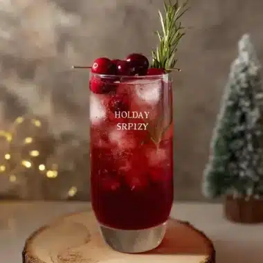 Holiday Cranberry Spritz cocktail with cranberries and sparkling water