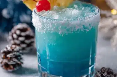 Jack Frost Cocktail garnished with mint and served in a chilled glass