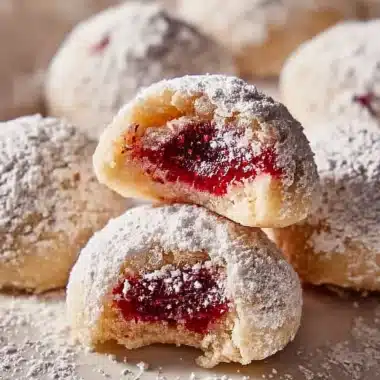 Delicious Raspberry Almond Snowball Cookies on a plate